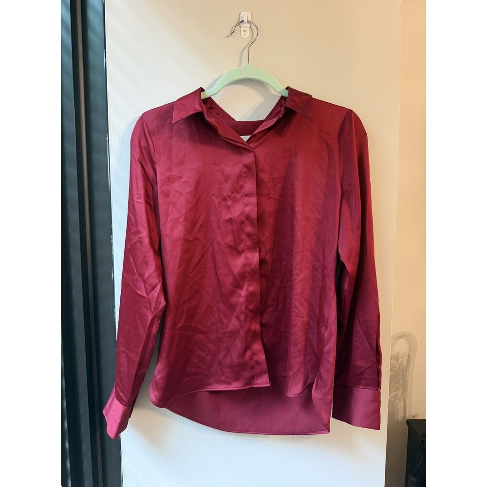 A New Day Satin Button-Down Shirt in Burgundy